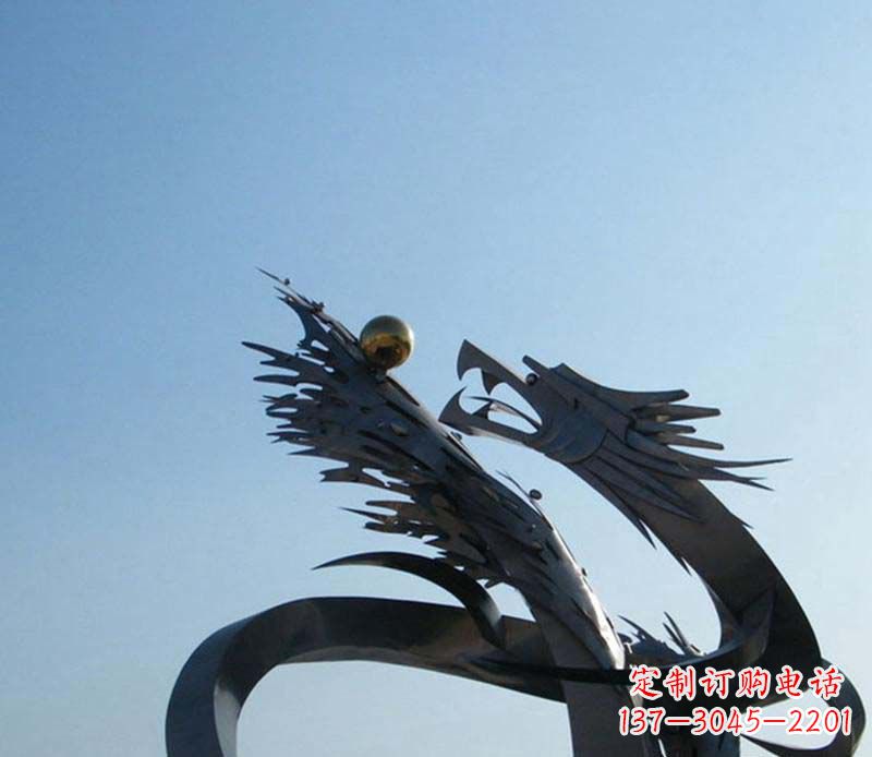 廊坊中领雕塑-不锈钢龙吞球抽象雕塑