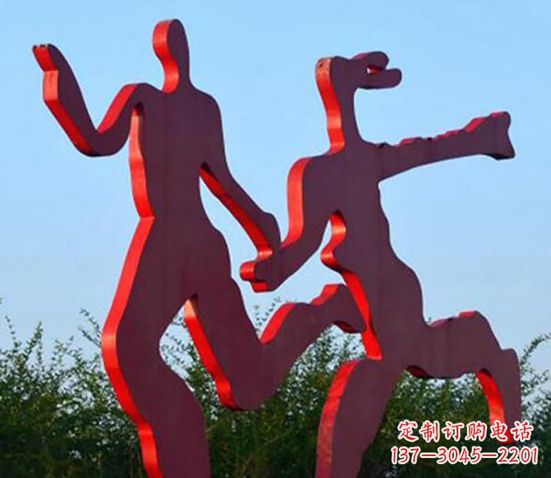 廊坊中领雕塑-多彩情侣跑步雕塑