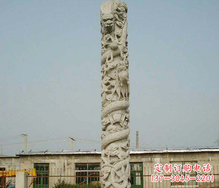 廊坊广场大理石盘龙柱景观石雕 (3)