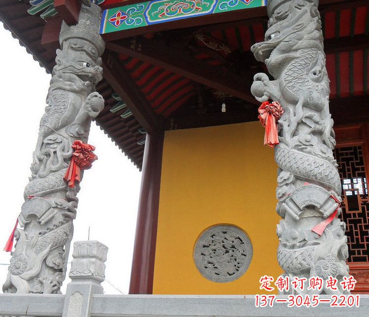廊坊广场大理石盘龙柱景观石雕_2