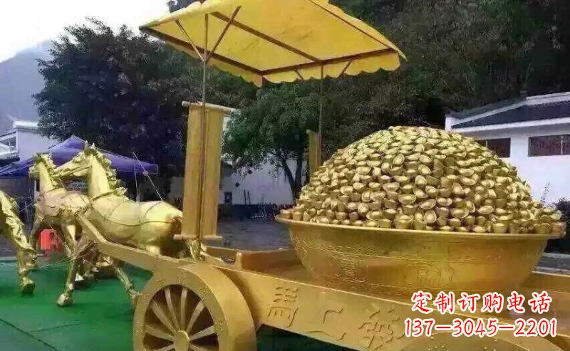廊坊广场仿铜马拉车玻璃钢景观雕塑
