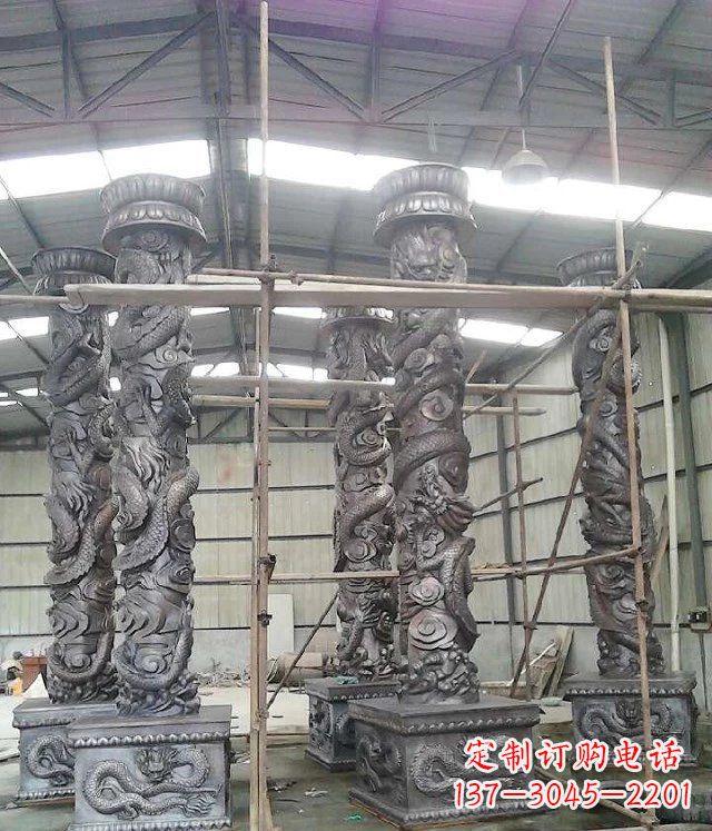 廊坊广场仿铜龙柱玻璃钢柱子雕塑