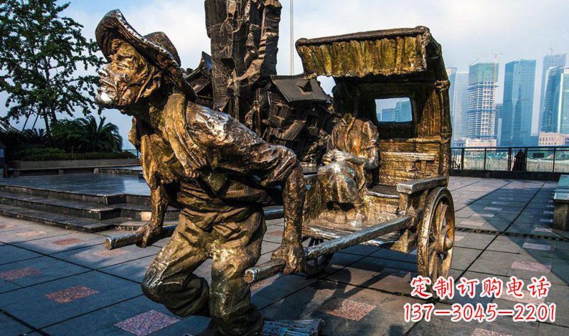 廊坊中领雕塑-黄包车纪念铜雕