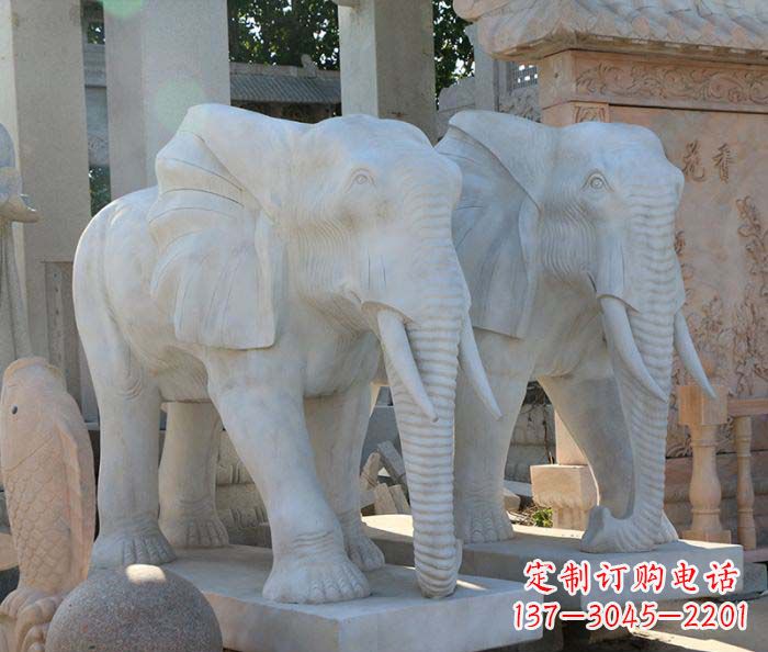 廊坊广场景观大理石大象石雕 (3)