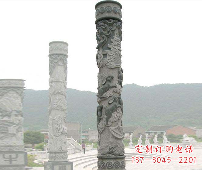 廊坊广场景观仿古12生肖石柱 (2)