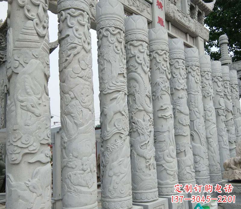 廊坊中领雕塑:专业定制十二生肖石柱景观石雕