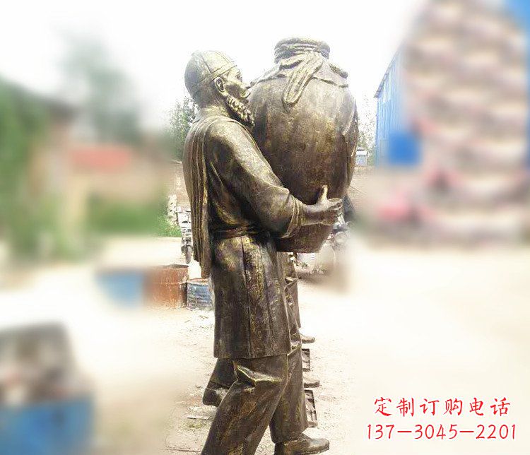 廊坊广场铜雕店小二抱酒人物雕塑