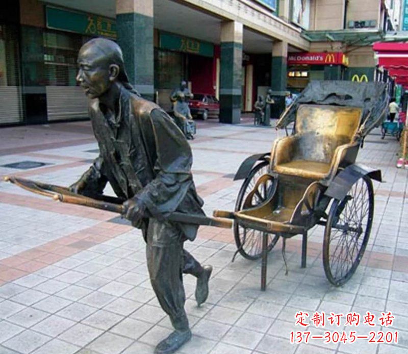 廊坊广场铜雕拉黄包车人物雕塑