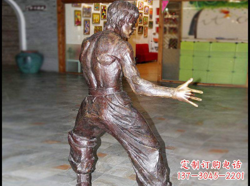 廊坊精致铜制李小龙雕塑,雕刻细腻精美