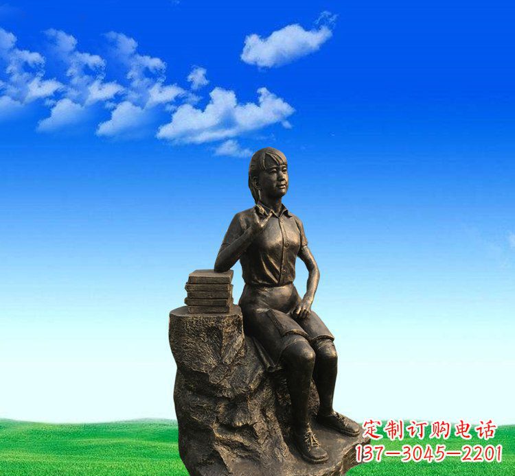 廊坊广场铜雕美女休息人物雕塑 (2)