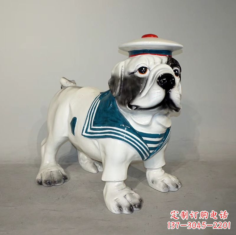 廊坊海军玻璃钢仿陶瓷斗牛犬狗雕塑