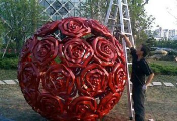 廊坊广场不锈钢玫瑰花镂空球景观雕塑