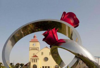 廊坊广场不锈钢玫瑰戒指景观摆件雕塑