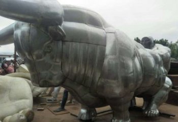 廊坊中领雕塑：复古拓荒牛不锈钢雕塑