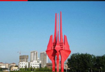廊坊广场红色不锈钢树叶雕塑