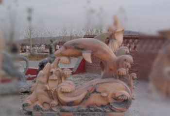 廊坊海豚海浪石雕，精美艺术品