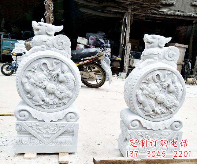 廊坊汉白玉招财门墩雕塑