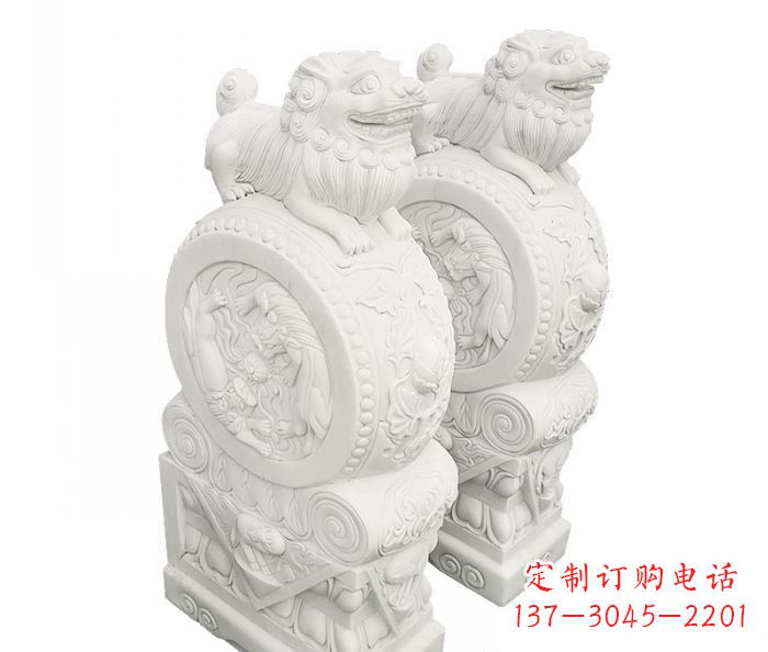 廊坊汉白玉抱鼓石招财石门墩