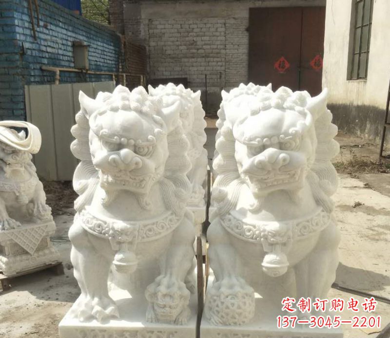 廊坊中领雕塑:绣球狮子石雕