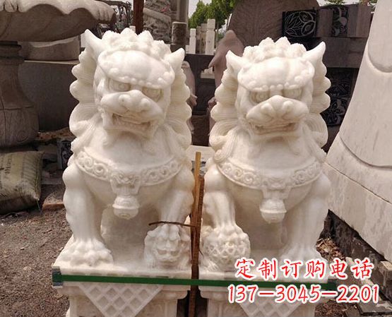 廊坊精美手工汉白玉狮子石雕