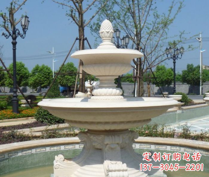 廊坊全新款白玉多层喷泉雕塑