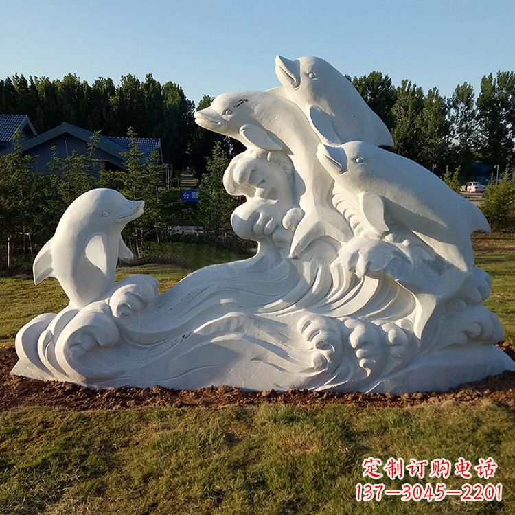 廊坊汉白玉海豚石雕-公园园林动物景观摆件