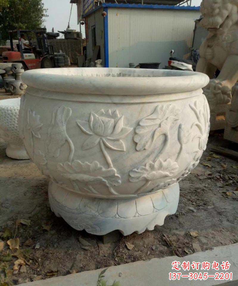 廊坊汉白玉荷花石浮雕水缸,营造令人心旷神怡的宁静之美