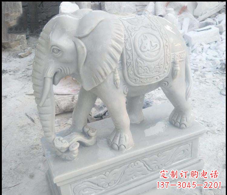 廊坊汉白玉吉祥鼻卷如意的大象石雕