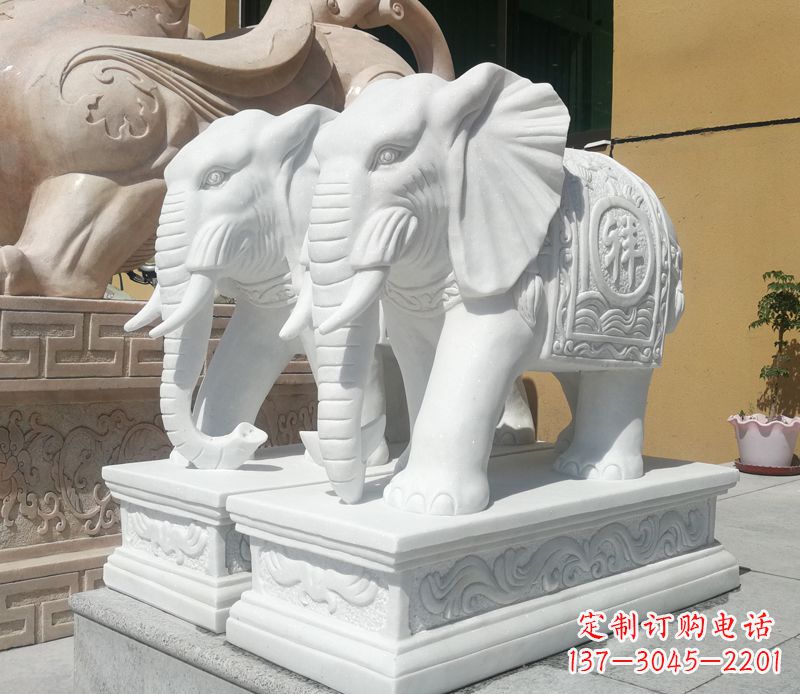 廊坊汉白玉吉祥如意门口招财大象石雕