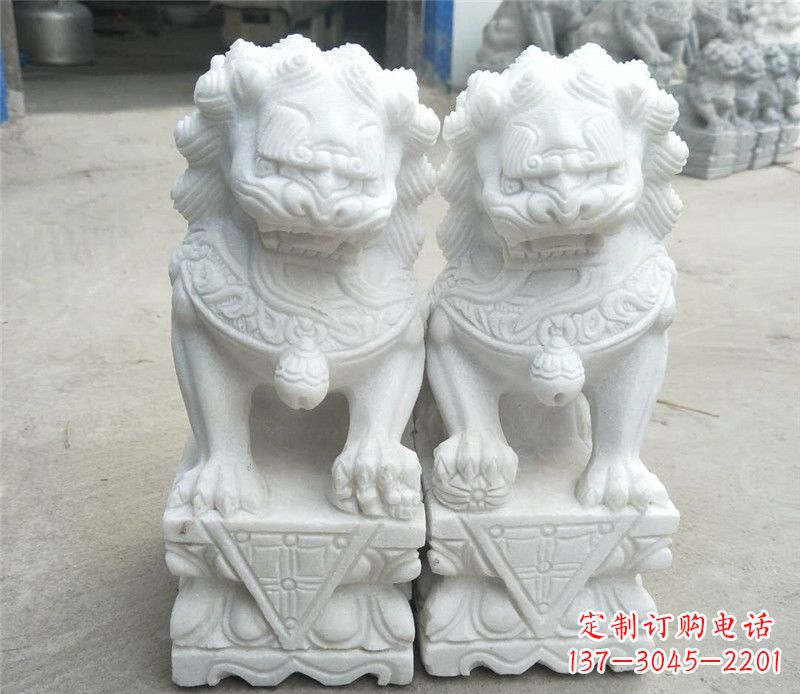 廊坊定制精美的汉白玉酒店吉祥狮子门墩