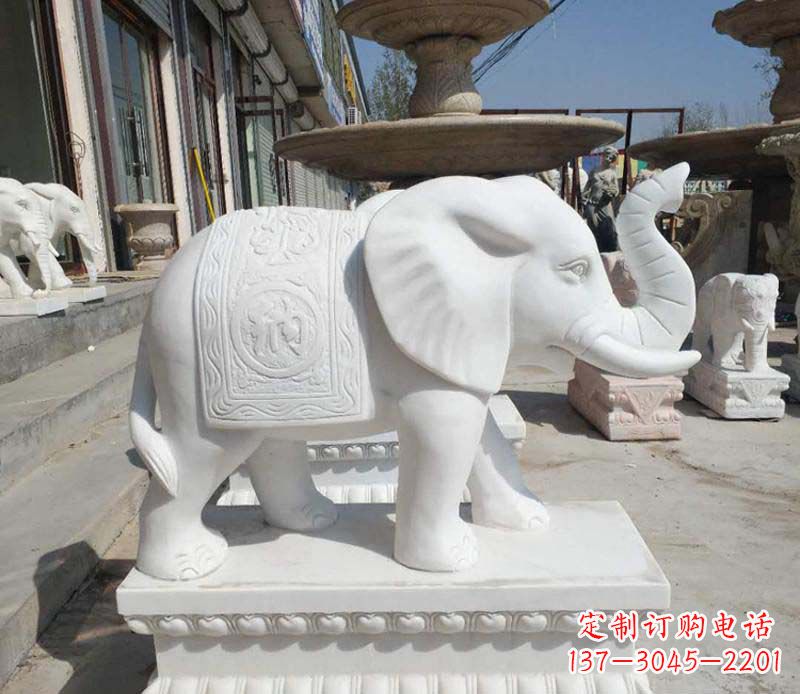 廊坊高品质汉白玉酒店门口喷水大象雕塑