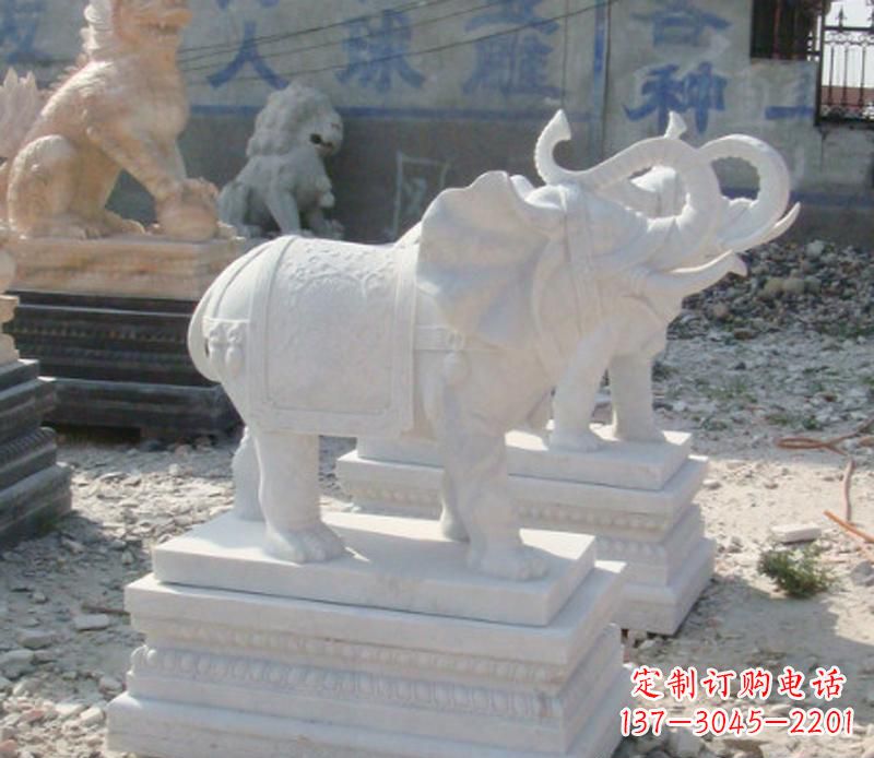 廊坊汉白玉卷鼻喷水大象