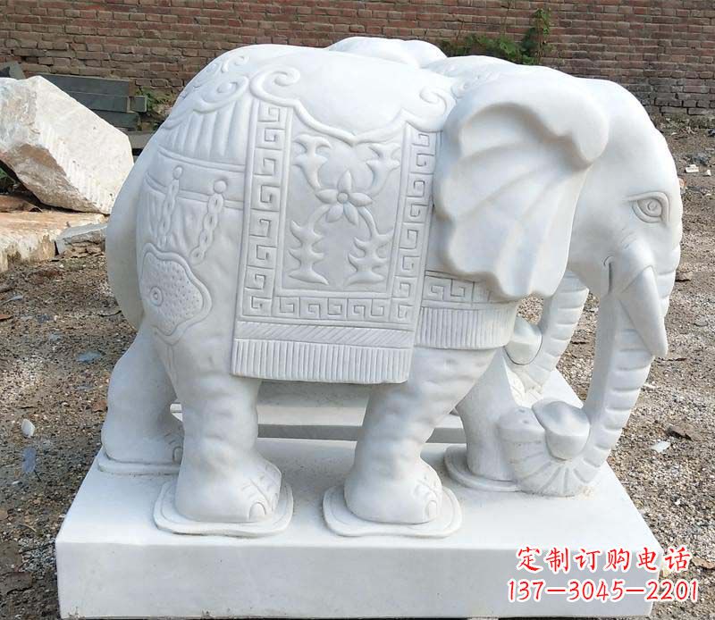 廊坊中领雕塑汉白玉卷鼻大象雕塑
