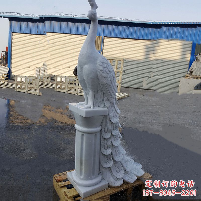 廊坊汉白玉孔雀-公园园林动物雕塑摆件