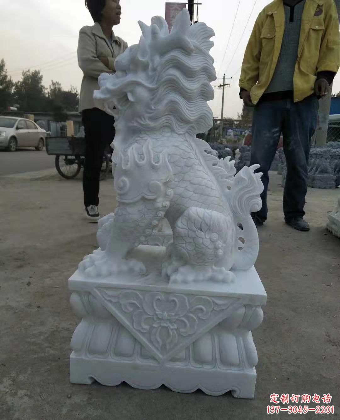 廊坊精致绝伦的汉白玉门口古代神兽镇宅麒麟雕塑