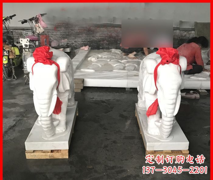 廊坊汉白玉门口招财小象石雕