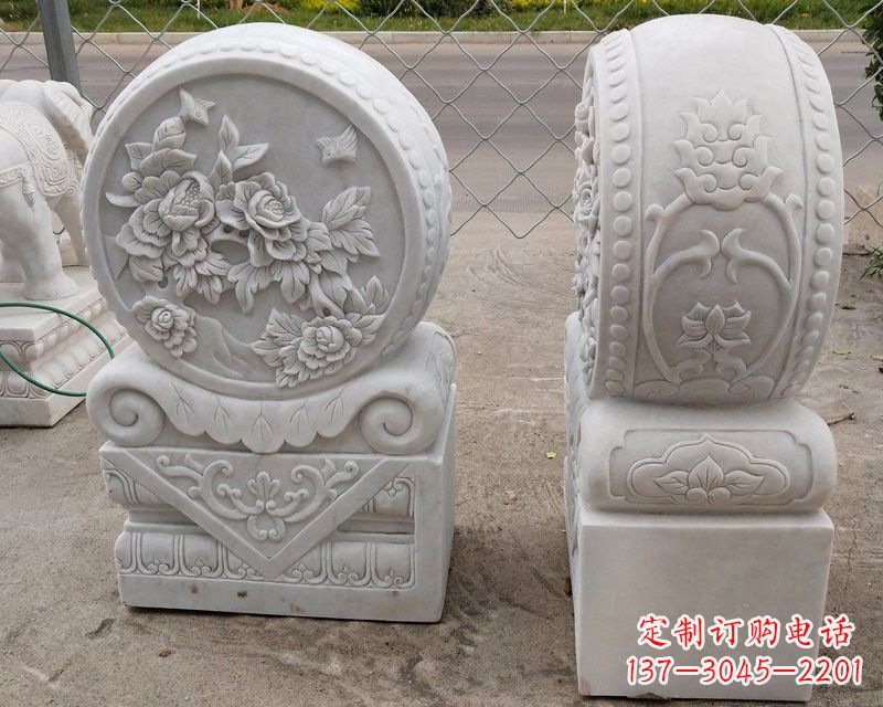 廊坊汉白玉牡丹花门墩雕塑