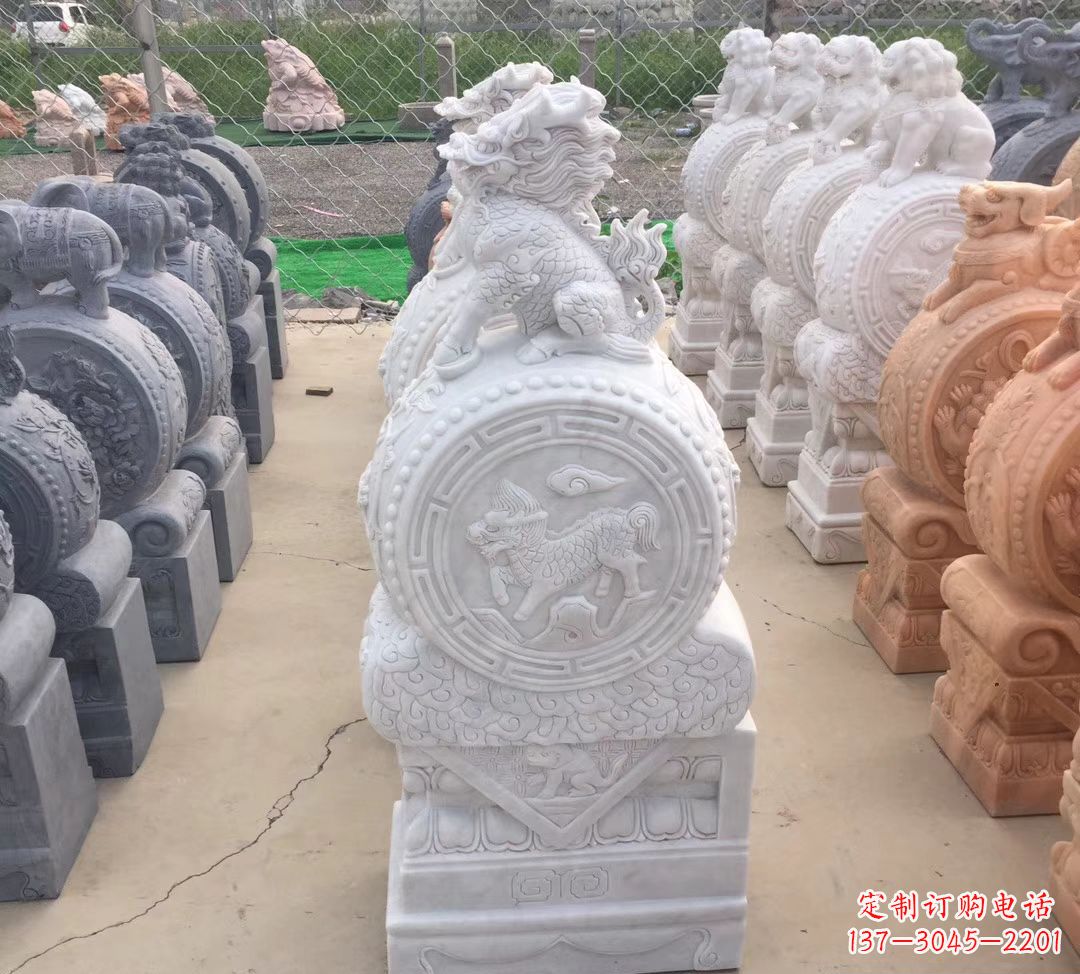 廊坊汉白玉麒麟狮子抱鼓石