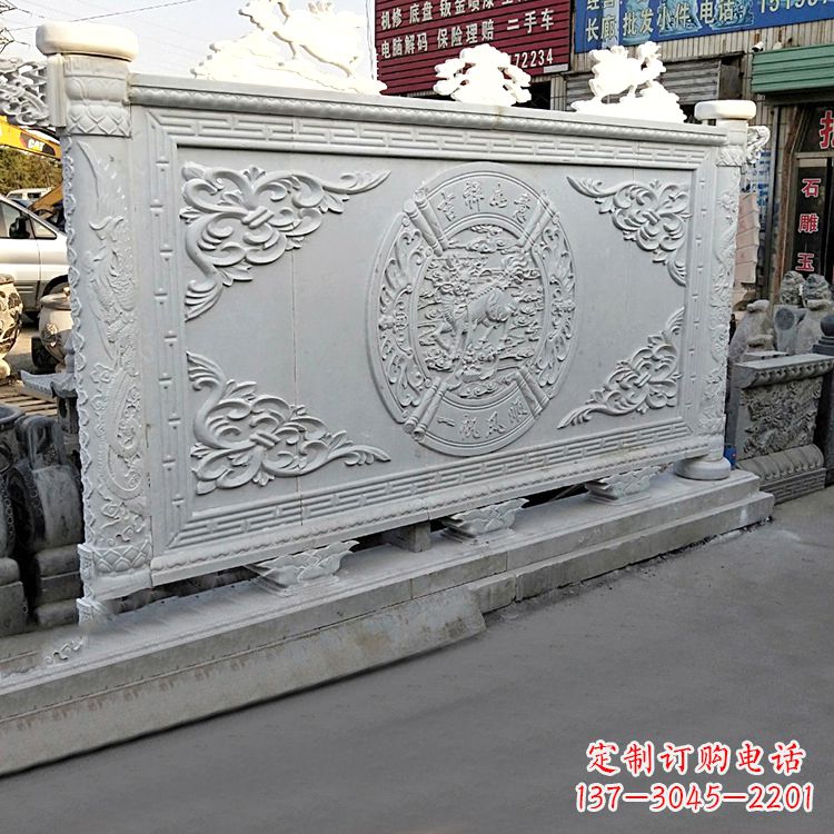 廊坊汉白玉麒麟石雕影壁墙-庭院别墅院落大门古建萧墙