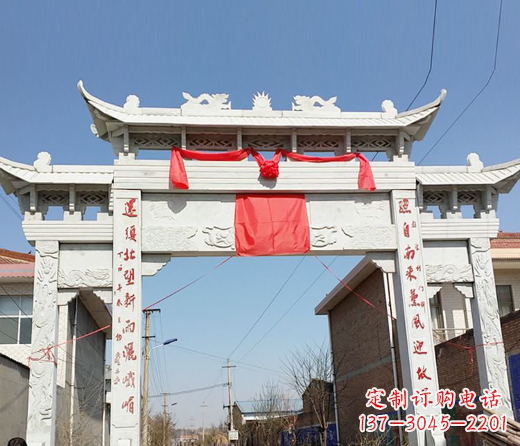 廊坊汉白玉三门石牌坊石雕——精致而优雅