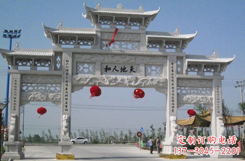 廊坊汉白玉三门五楼牌坊石雕,让艺术永恒不朽