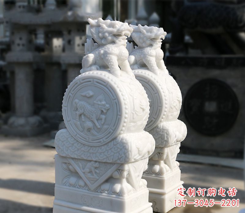 廊坊汉白玉狮子辟邪门墩雕塑