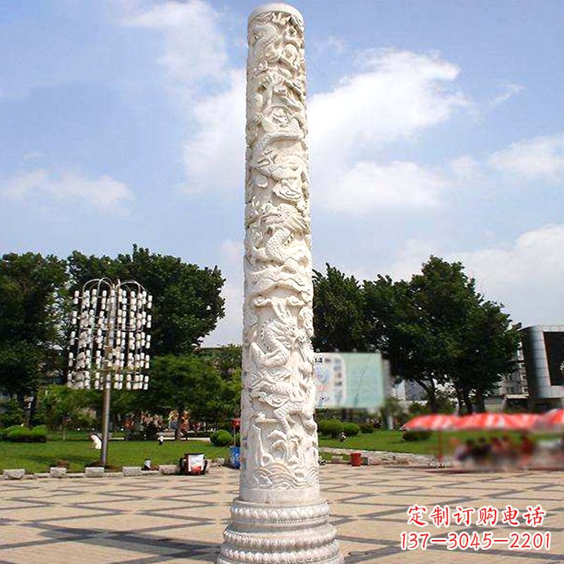 廊坊汉白玉石雕刻龙柱是由中国领雕塑厂家定制的…