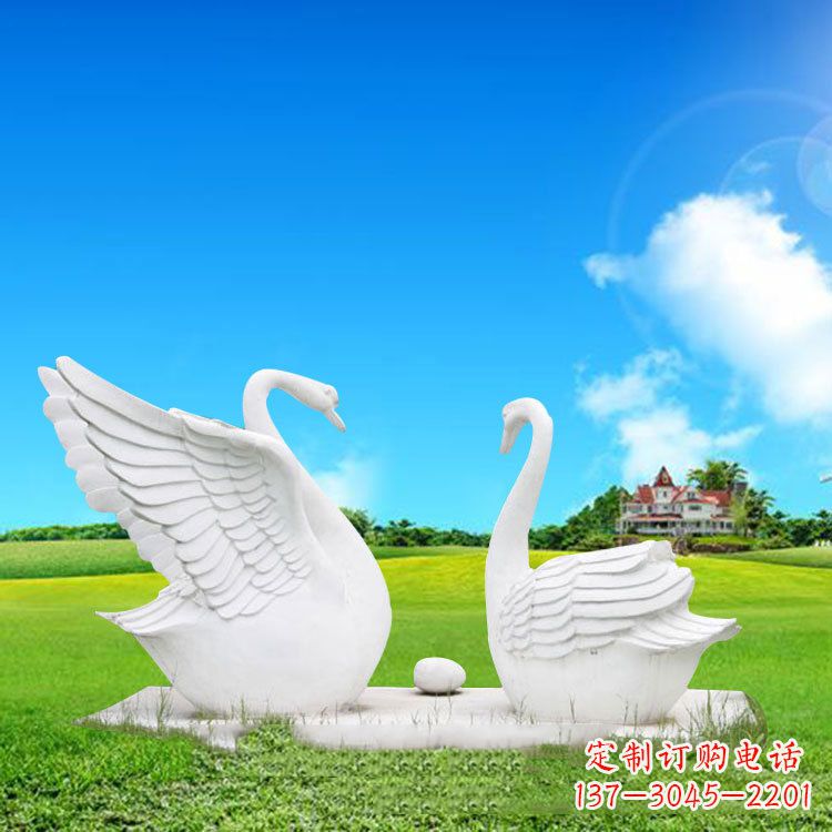 廊坊精美石雕天鹅情侣动物雕塑摆件