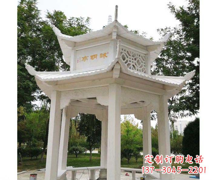 廊坊高雅典雅的汉白玉双层六角凉亭石雕