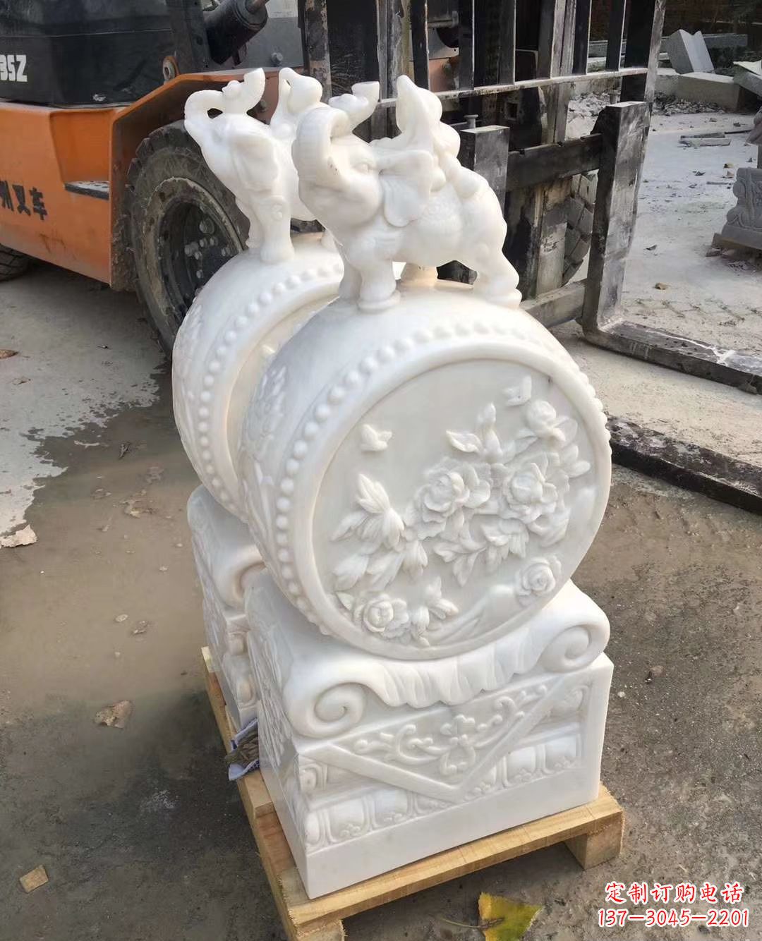 廊坊汉白玉招财小象石门墩