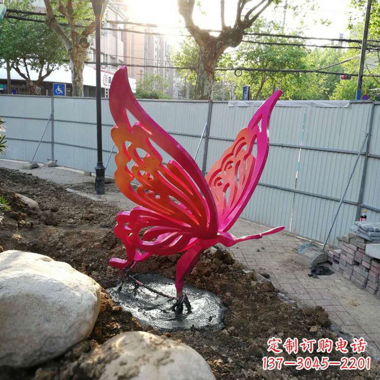 廊坊红色不锈钢蝴蝶园林摆件