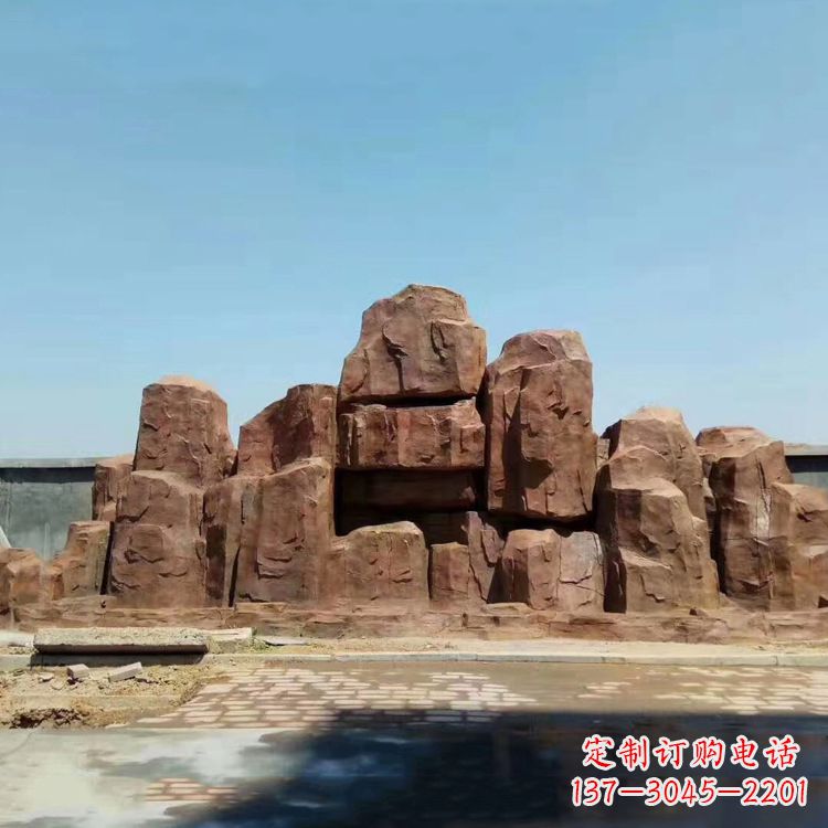 廊坊假山雕塑,红色塑石精美制作