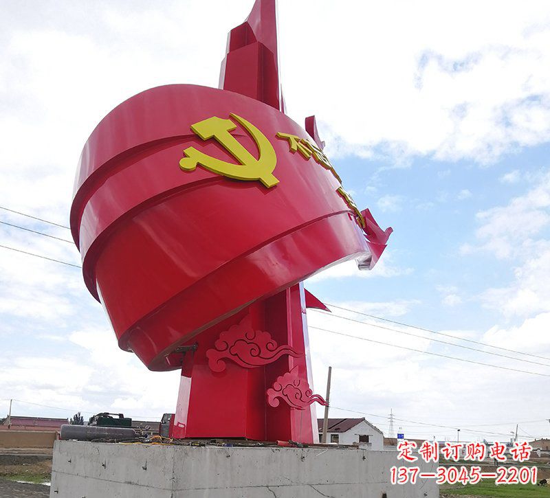 廊坊展现党旗文化的不锈钢党旗雕塑