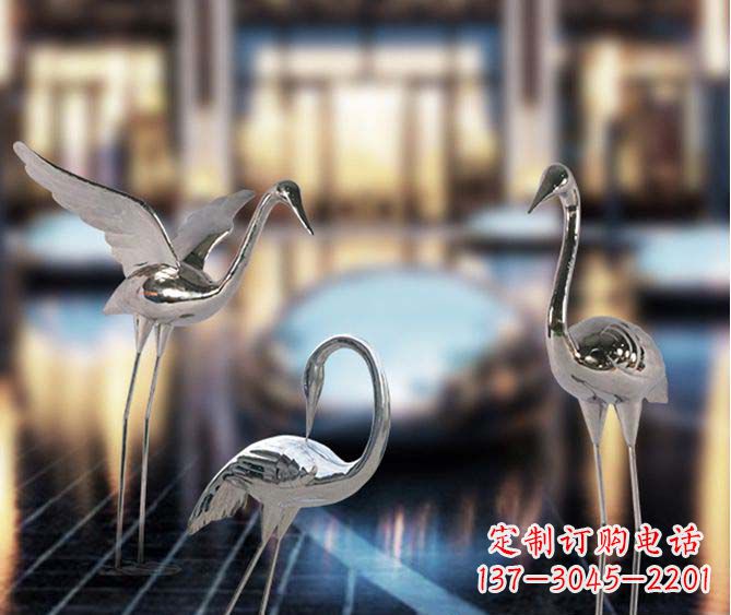 廊坊户外镜面不锈钢仙鹤雕塑